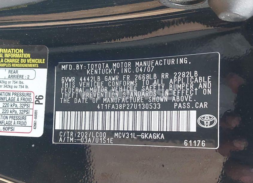 Photo 9 of 2007 Toyota Camry SOLARA SLE (VIN 4T1FA38P27U130533)