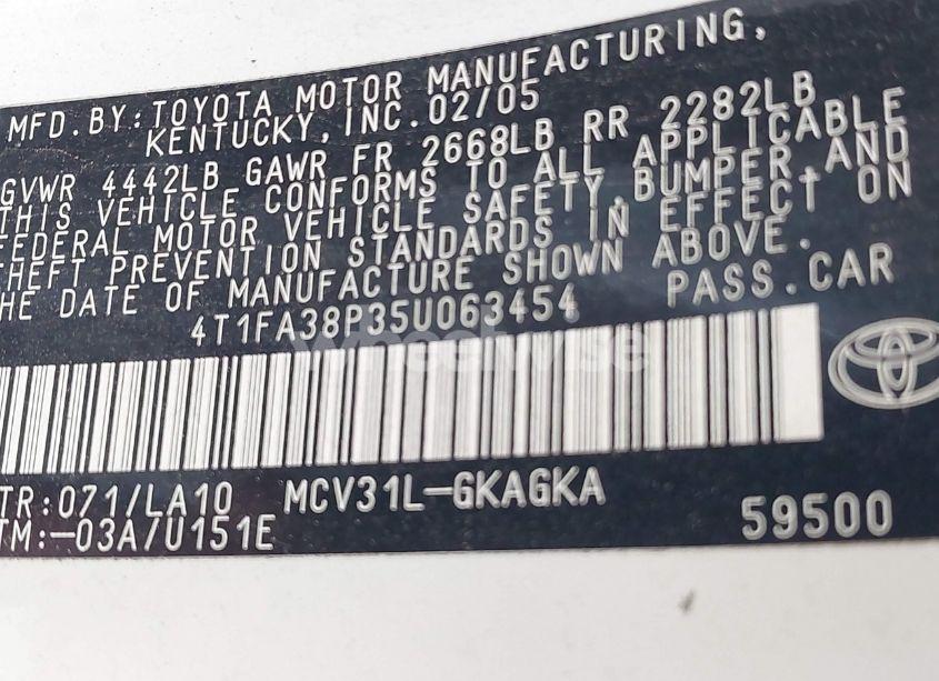 Photo 9 of 2005 Toyota Camry SOLARA SLE (VIN 4T1FA38P35U063454)