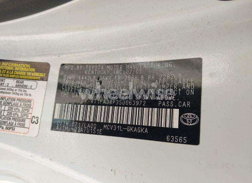 Photo 9 of 2005 Toyota Camry SOLARA SLE (VIN 4T1FA38P35U063972)