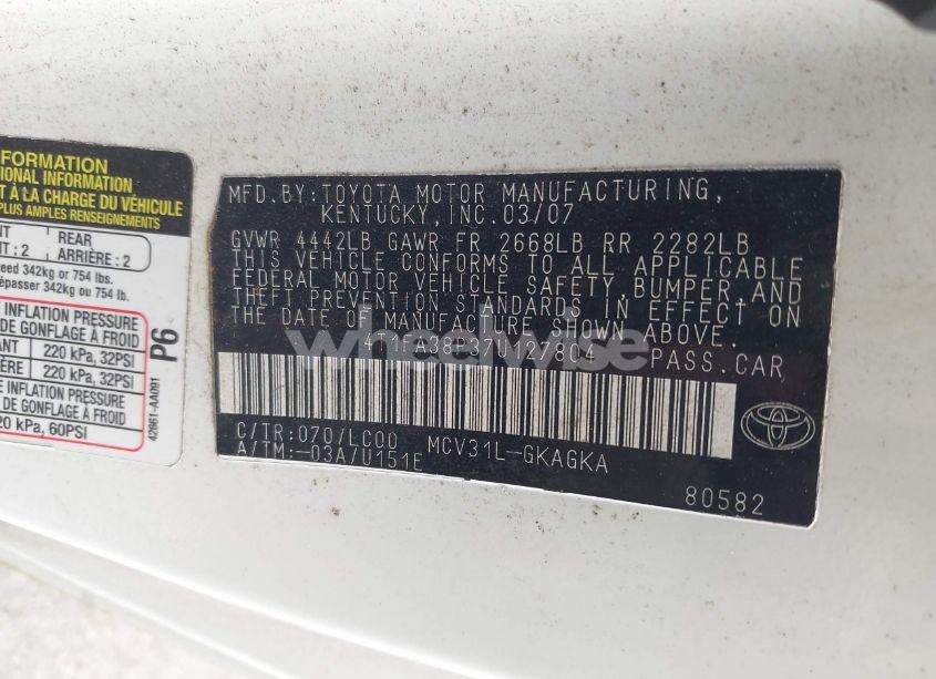 Photo 9 of 2007 Toyota Camry SOLARA SLE (VIN 4T1FA38P37U127804)