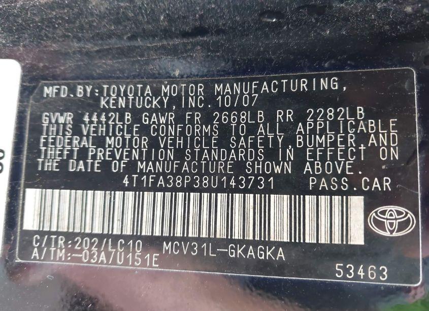 Photo 9 of 2008 Toyota Camry SOLARA SLE (VIN 4T1FA38P38U143731)