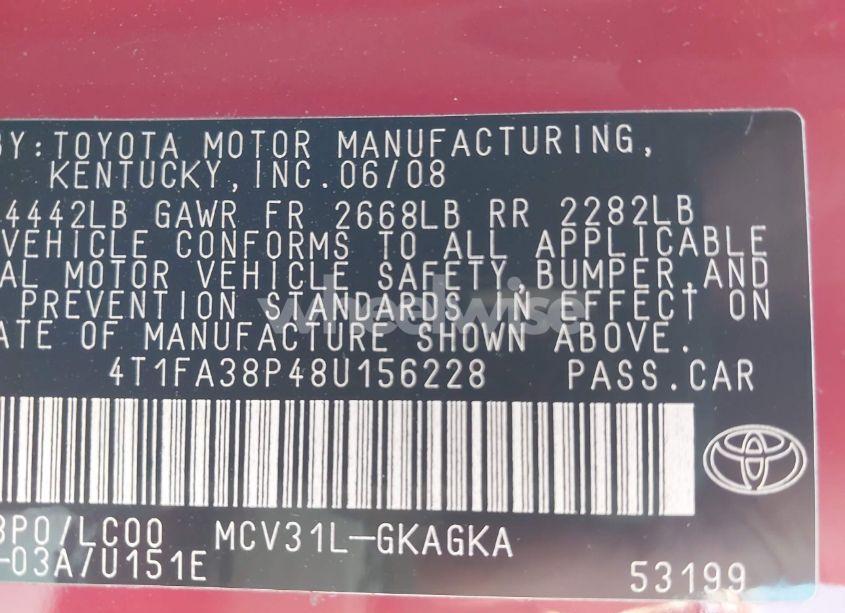 Photo 9 of 2008 Toyota Camry SOLARA SLE (VIN 4T1FA38P48U156228)