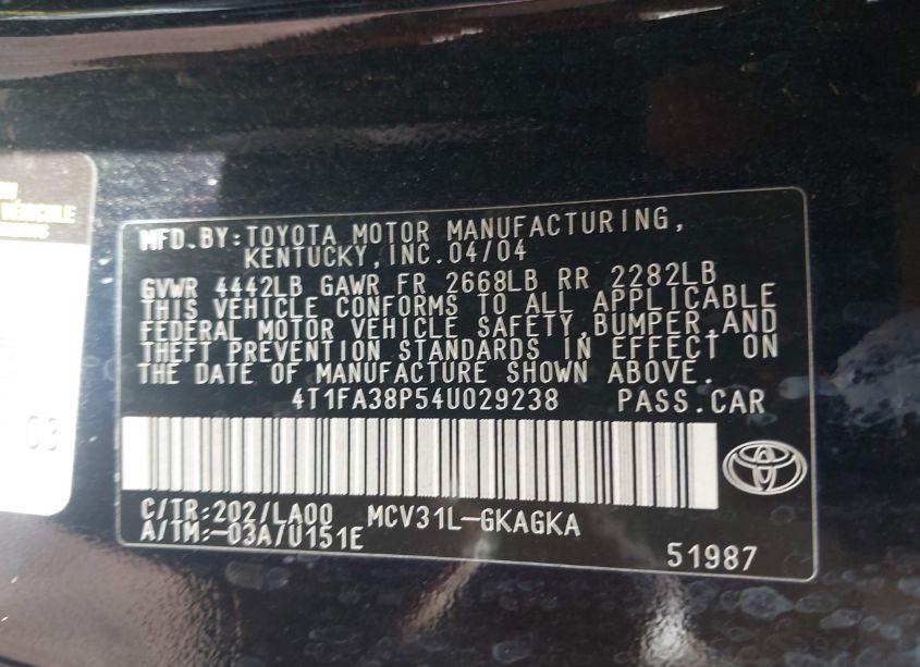 Photo 9 of 2004 Toyota Camry SOLARA SLE (VIN 4T1FA38P54U029238)