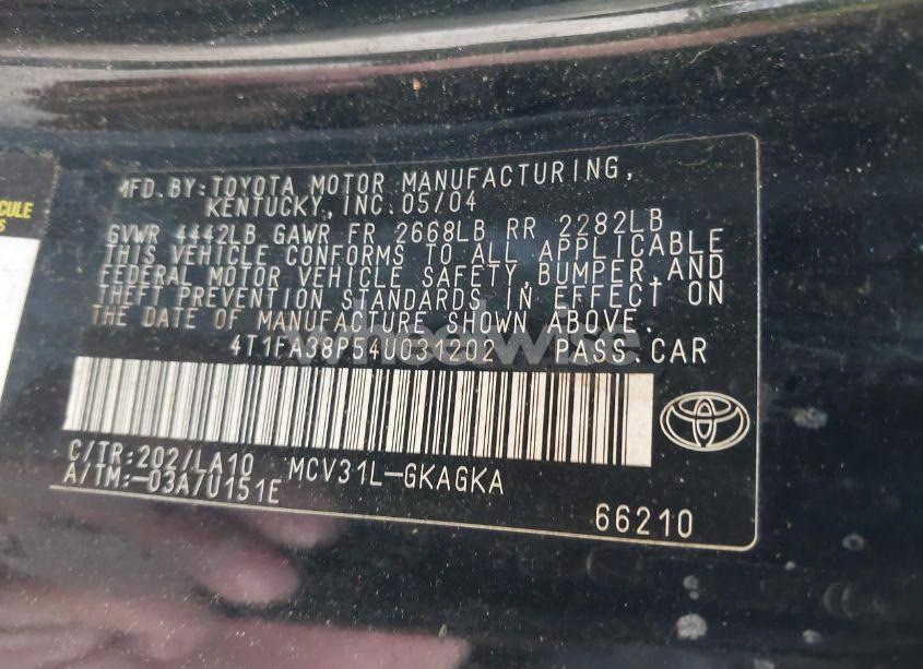 Photo 9 of 2004 Toyota Camry SOLARA SLE (VIN 4T1FA38P54U031202)