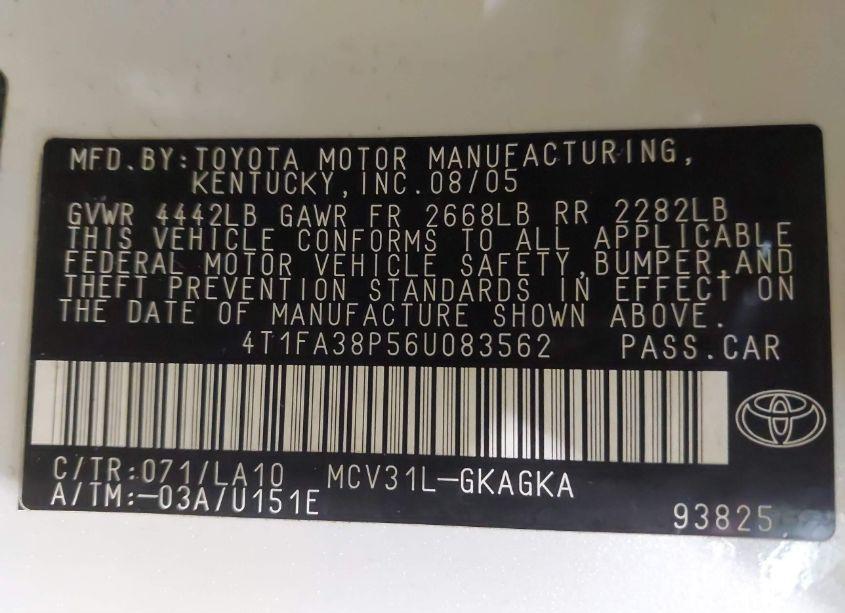 Photo 9 of 2006 Toyota Camry SOLARA SLE (VIN 4T1FA38P56U083562)