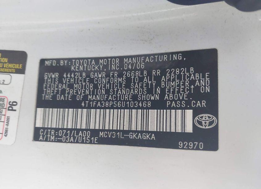 Photo 9 of 2006 Toyota Camry SOLARA SLE (VIN 4T1FA38P56U103468)