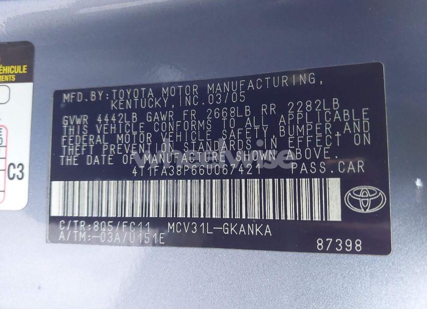 Photo 8 of 2006 Toyota Camry SOLARA SE (VIN 4T1FA38P66U067421)