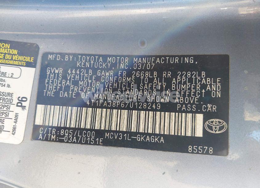 Photo 9 of 2007 Toyota Camry SOLARA SLE (VIN 4T1FA38P67U128249)