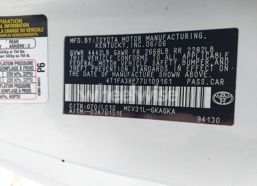 Photo 9 of 2007 Toyota Camry SOLARA SLE (VIN 4T1FA38P77U109161)