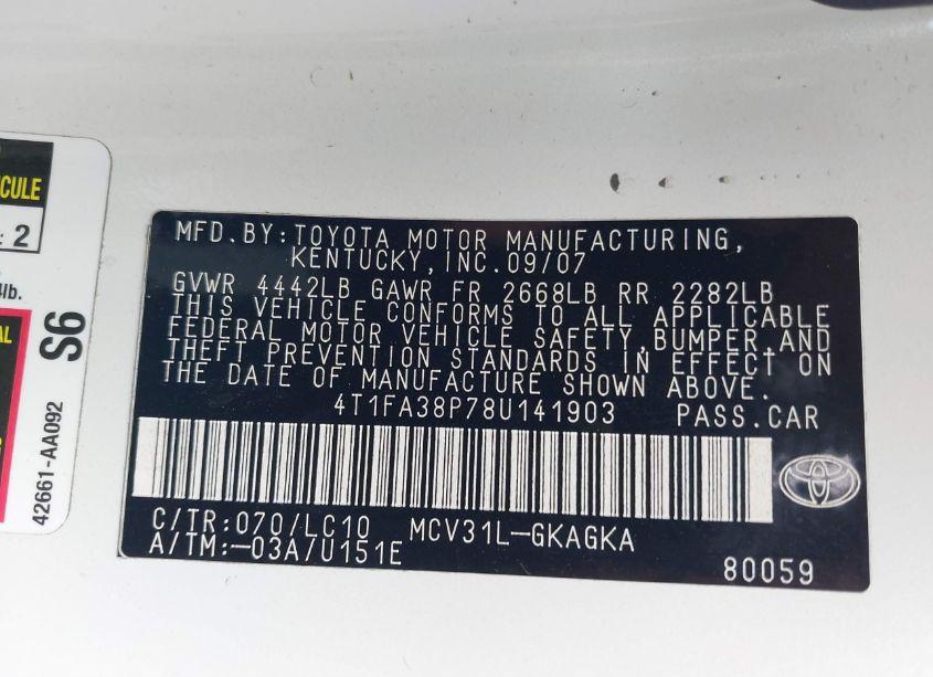 Photo 9 of 2008 Toyota Camry SOLARA SLE (VIN 4T1FA38P78U141903)