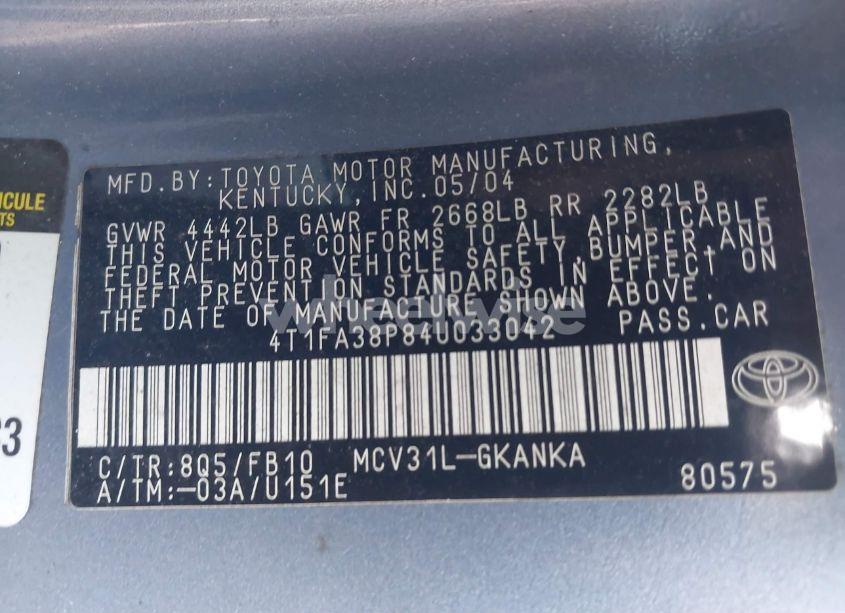 Photo 9 of 2004 Toyota Camry SOLARA SE (VIN 4T1FA38P84U033042)