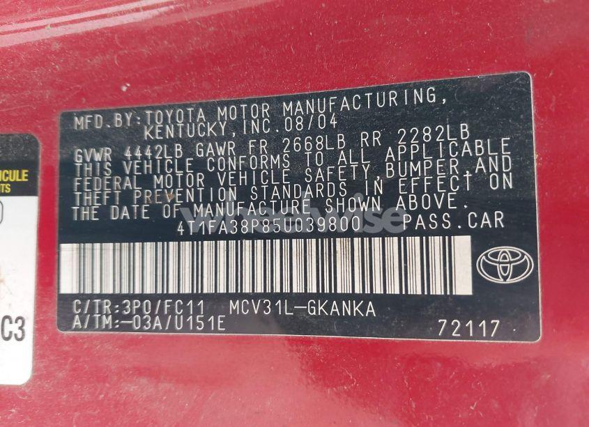 Photo 9 of 2005 Toyota Camry SOLARA SE (VIN 4T1FA38P85U039800)