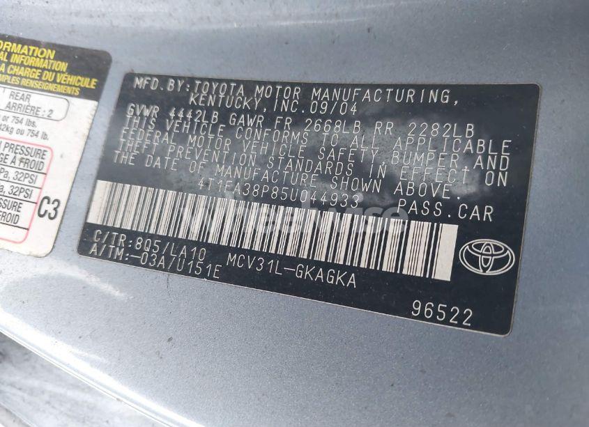 Photo 9 of 2005 Toyota Camry SOLARA SLE (VIN 4T1FA38P85U044933)