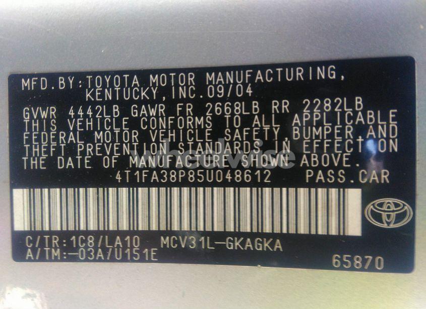 Photo 9 of 2005 Toyota Camry SOLARA SLE (VIN 4T1FA38P85U048612)