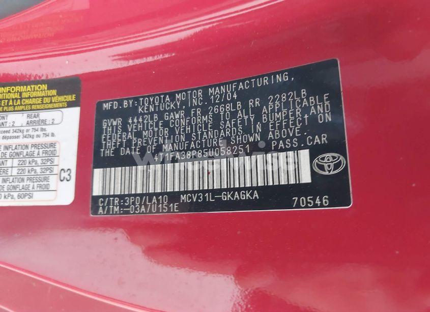 Photo 9 of 2005 Toyota Camry SOLARA SLE (VIN 4T1FA38P85U058251)