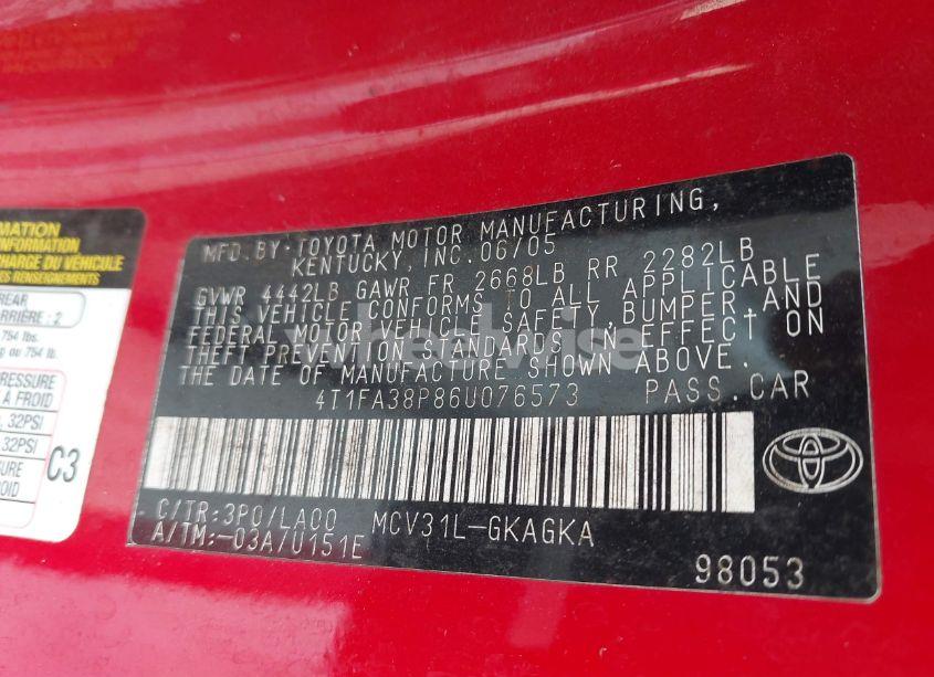 Photo 9 of 2006 Toyota Camry SOLARA SLE (VIN 4T1FA38P86U076573)