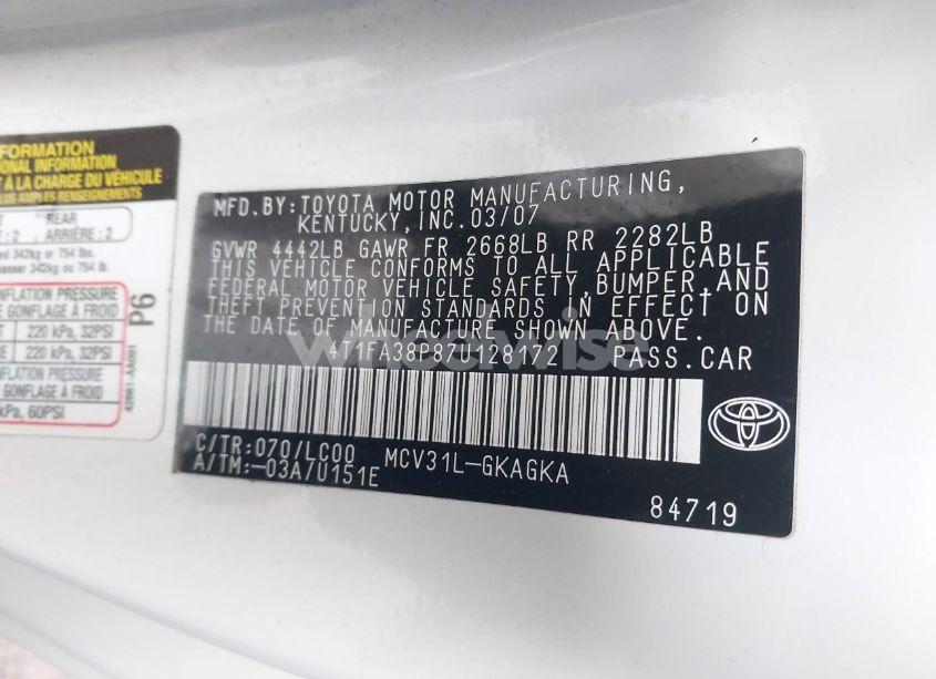 Photo 9 of 2007 Toyota Camry SOLARA SLE (VIN 4T1FA38P87U128172)