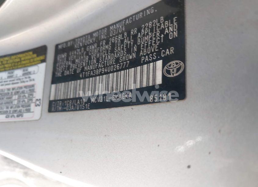 Photo 9 of 2004 Toyota Camry SOLARA SLE (VIN 4T1FA38P94U026777)