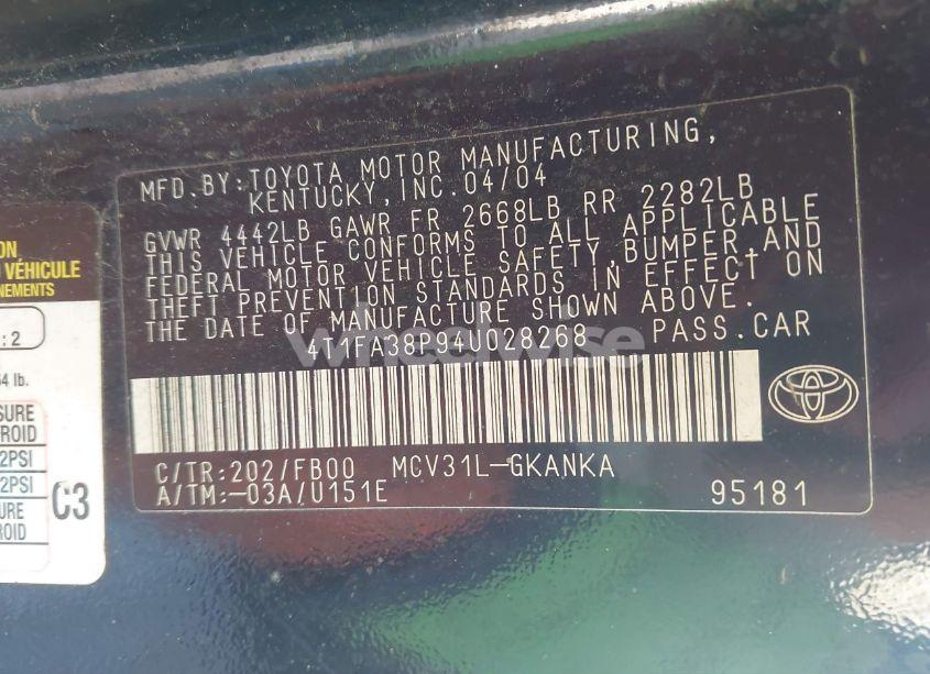 Photo 9 of 2004 Toyota Camry SOLARA SE (VIN 4T1FA38P94U028268)