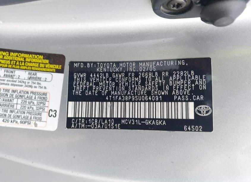 Photo 9 of 2005 Toyota Camry SOLARA SLE (VIN 4T1FA38P95U064091)