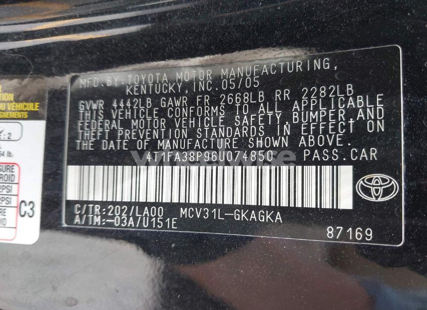 Photo 9 of 2006 Toyota Camry SOLARA SLE (VIN 4T1FA38P96U074850)