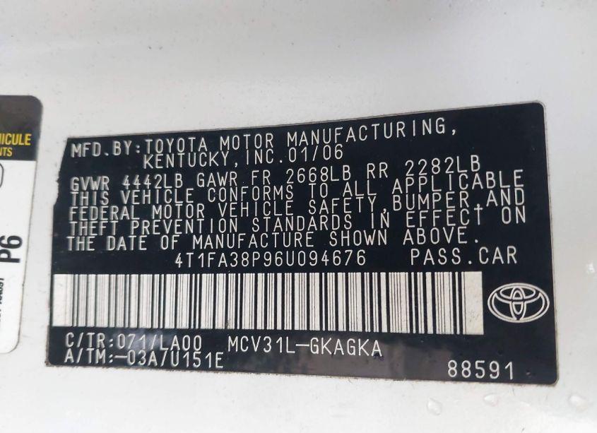 Photo 9 of 2006 Toyota Camry SOLARA SLE (VIN 4T1FA38P96U094676)