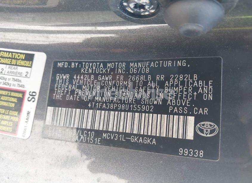 Photo 9 of 2008 Toyota Camry SOLARA SLE (VIN 4T1FA38P98U155902)