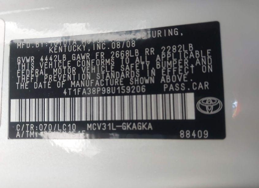 Photo 9 of 2008 Toyota Camry SOLARA SLE (VIN 4T1FA38P98U159206)