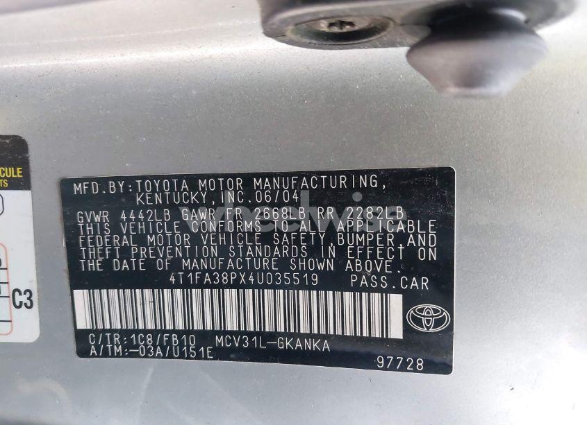 Photo 9 of 2004 Toyota Camry SOLARA SE (VIN 4T1FA38PX4U035519)