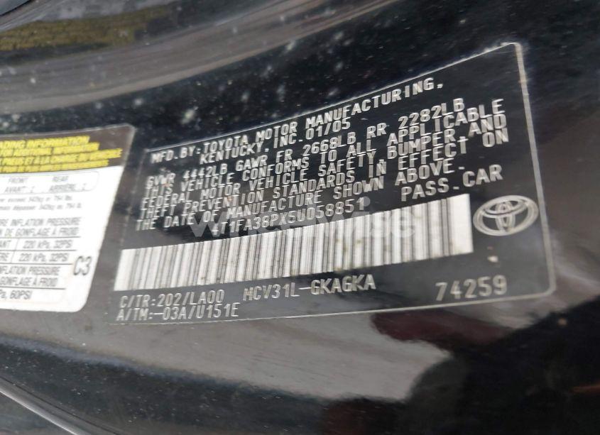 Photo 9 of 2005 Toyota Camry SOLARA SLE (VIN 4T1FA38PX5U058851)