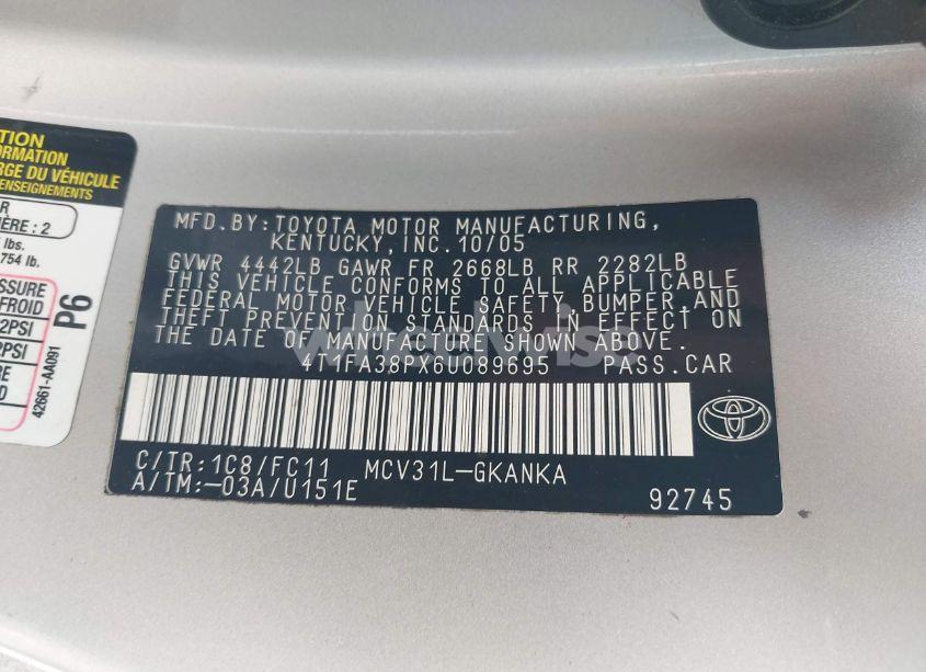 Photo 9 of 2006 Toyota Camry SOLARA SE (VIN 4T1FA38PX6U089695)