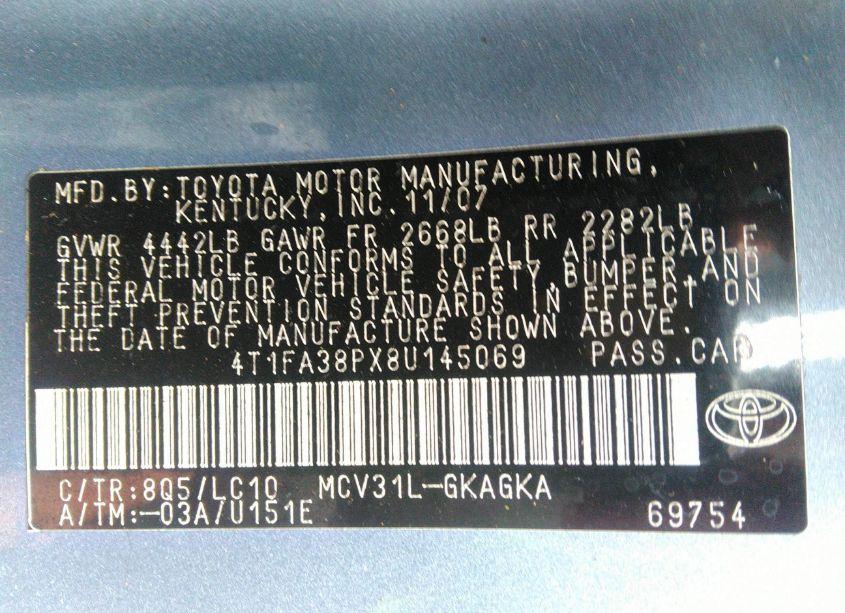 Photo 9 of 2008 Toyota Camry SOLARA SLE (VIN 4T1FA38PX8U145069)