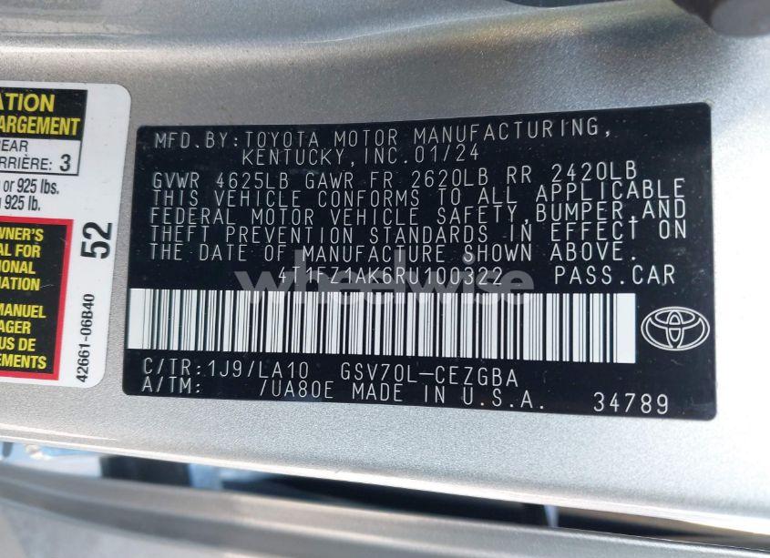 Photo 9 of 2024 Toyota Camry XLE V6 (VIN 4T1FZ1AK6RU100322)