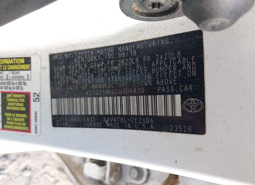 Photo 9 of 2020 Toyota Camry SE (VIN 4T1G11AK0LU304830)