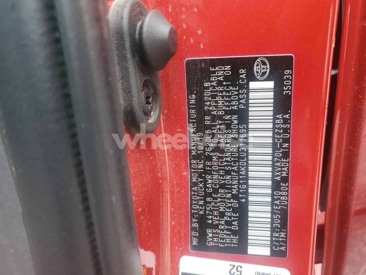 Photo 12 of 2020 TOYOTA CAMRY SE (VIN 4T1G11AK0LU311695)