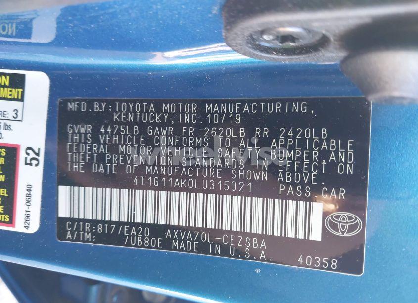 Photo 9 of 2020 Toyota Camry SE (VIN 4T1G11AK0LU315021)