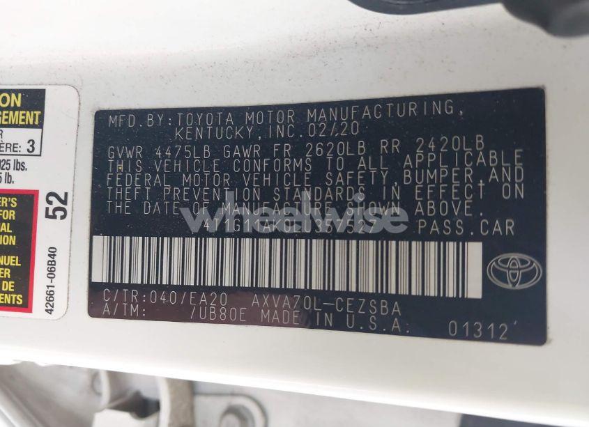 Photo 9 of 2020 Toyota Camry SE (VIN 4T1G11AK0LU357527)