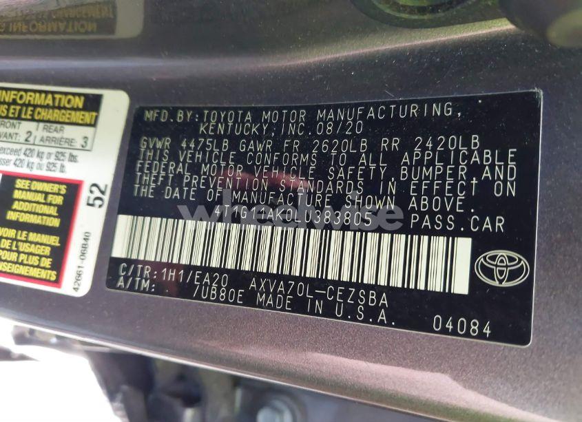 Photo 9 of 2020 Toyota Camry SE/SE NIGHT SHADE (VIN 4T1G11AK0LU383805)