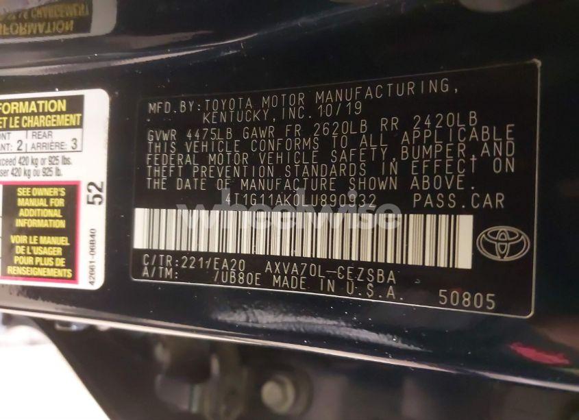 Photo 9 of 2020 Toyota Camry SE (VIN 4T1G11AK0LU890932)