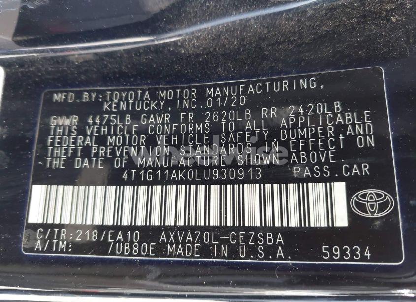 Photo 9 of 2020 Toyota Camry SE (VIN 4T1G11AK0LU930913)