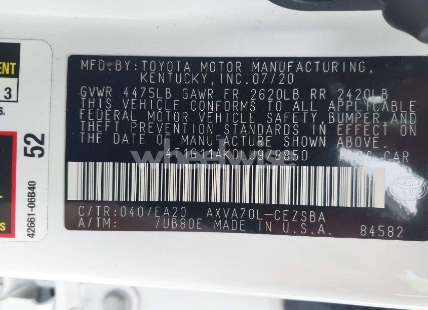 Photo 9 of 2020 Toyota Camry SE (VIN 4T1G11AK0LU978850)