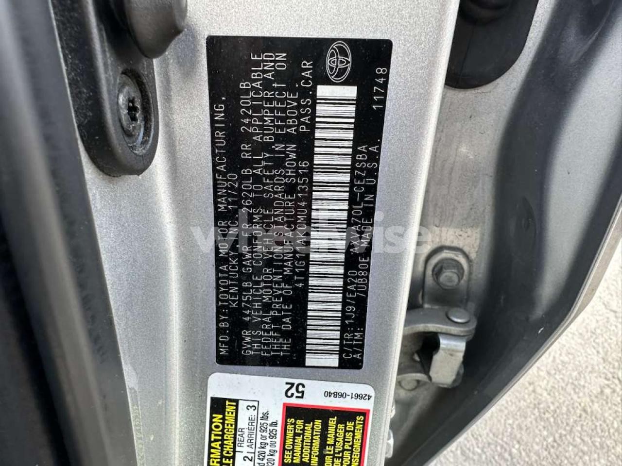 Photo 10 of 2021 TOYOTA CAMRY SE (VIN 4T1G11AK0MU413516)