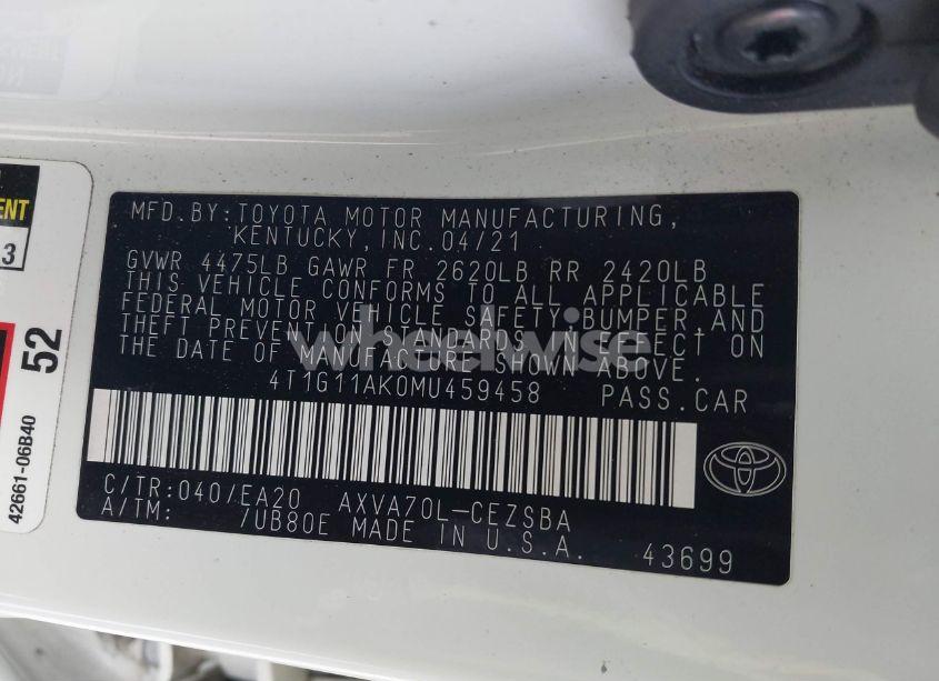 Photo 9 of 2021 Toyota Camry SE (VIN 4T1G11AK0MU459458)
