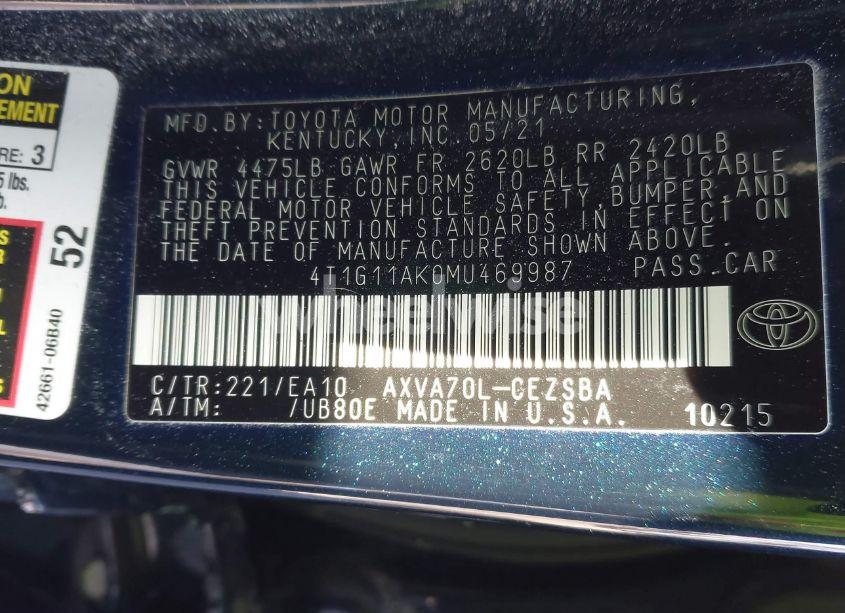 Photo 9 of 2021 Toyota Camry SE (VIN 4T1G11AK0MU469987)