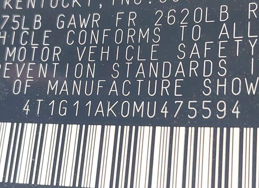 Photo 9 of 2021 Toyota Camry SE (VIN 4T1G11AK0MU475594)