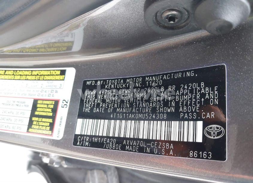 Photo 9 of 2021 Toyota Camry SE (VIN 4T1G11AK0MU524308)