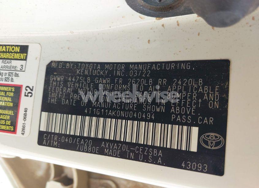 Photo 9 of 2022 Toyota Camry SE (VIN 4T1G11AK0NU040494)