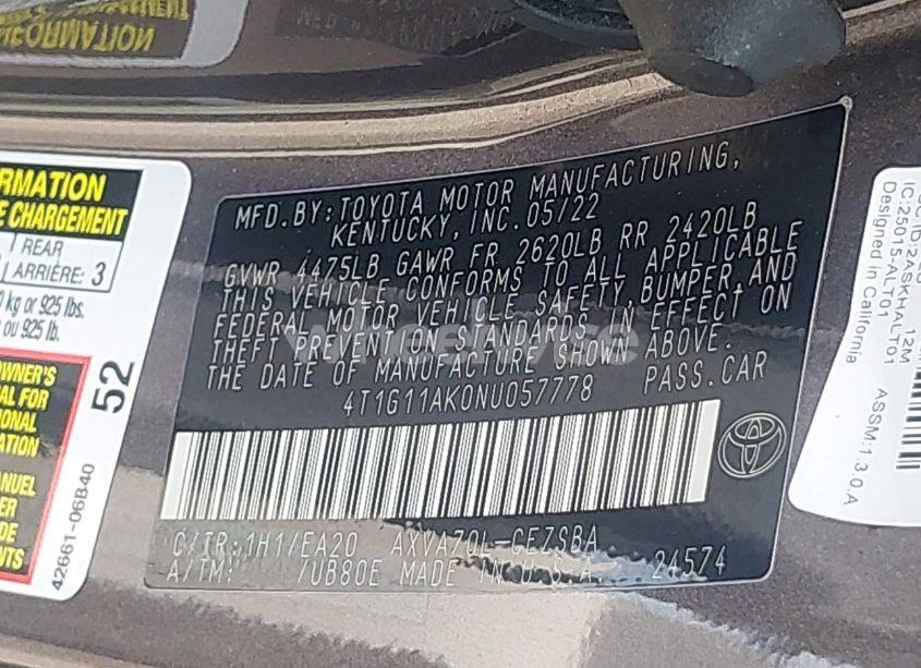 Photo 9 of 2022 Toyota Camry SE (VIN 4T1G11AK0NU057778)