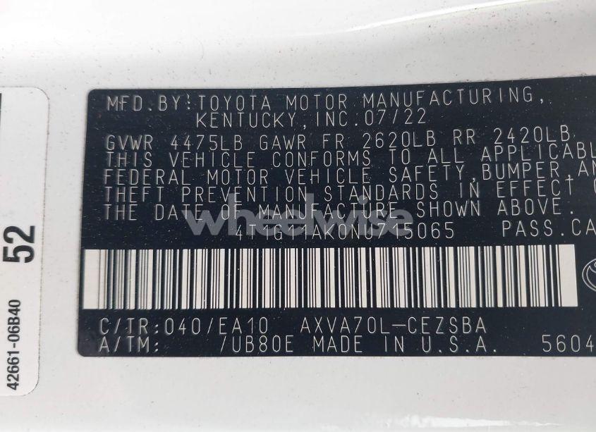 Photo 9 of 2022 Toyota Camry SE (VIN 4T1G11AK0NU715065)
