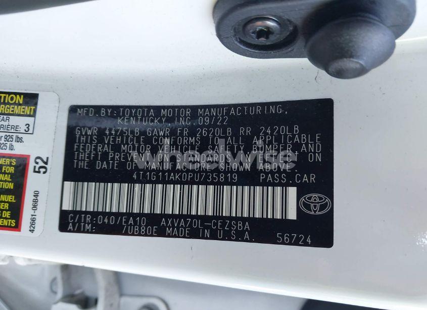 Photo 9 of 2023 Toyota Camry SE (VIN 4T1G11AK0PU735819)